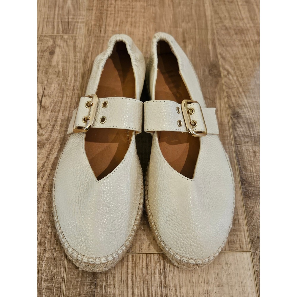 Jutelia Leather Mary Jane Espadrille Flats Cream Gold Buckle Spain EU 39